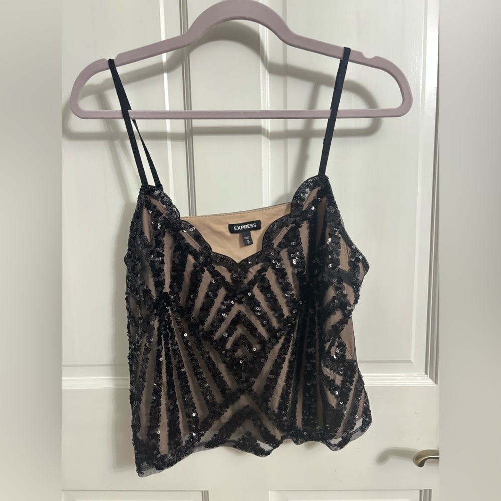 Express Black and Tan Sequin Camisole